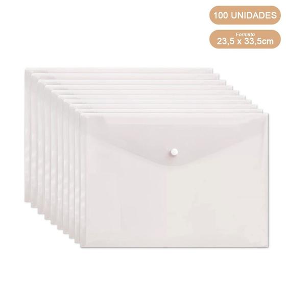 Imagem de Kit 100 Pastas Envelope com Botão Ofício/A4 Acp Transparente