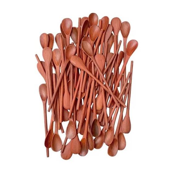 Imagem de Kit 100 Peças Colher De Pau Madeira Modelos Molho 18 Cm