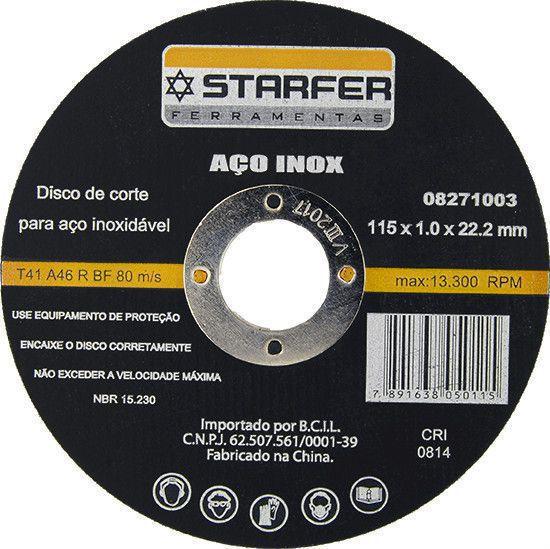 Kit 100 Peças Disco De Corte Inox 4.1/2x7/8 Starfer Menor preço em Kit 100 Peças Disco De Corte Inox 4.1/2x7/8 Starfer