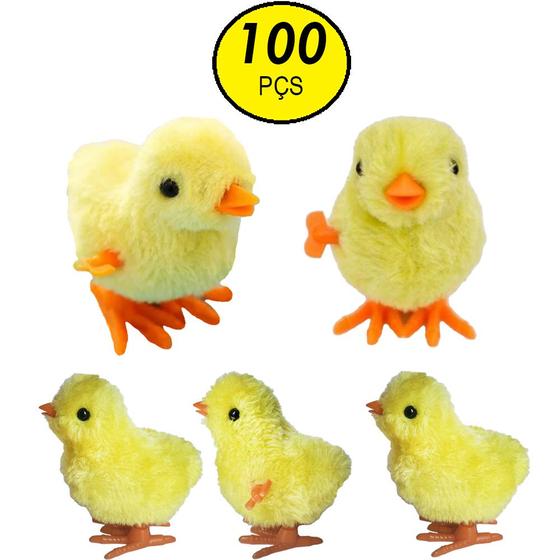 Imagem de Kit 100 Pintinho Amarelinho Corda Brinquedo Pelúcia Infantil