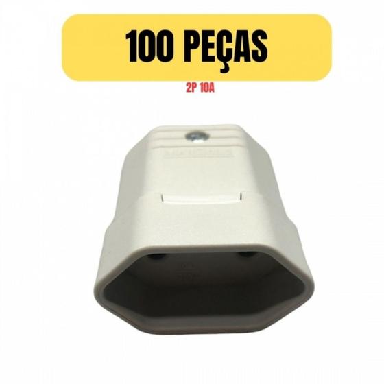 Imagem de Kit 100 plugue tomada femea 2p 10a padrao cinza extencao