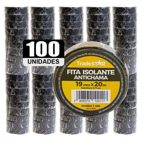 Imagem de Kit 100 Rolos Pç Fita Isolante 20 Metros Preta