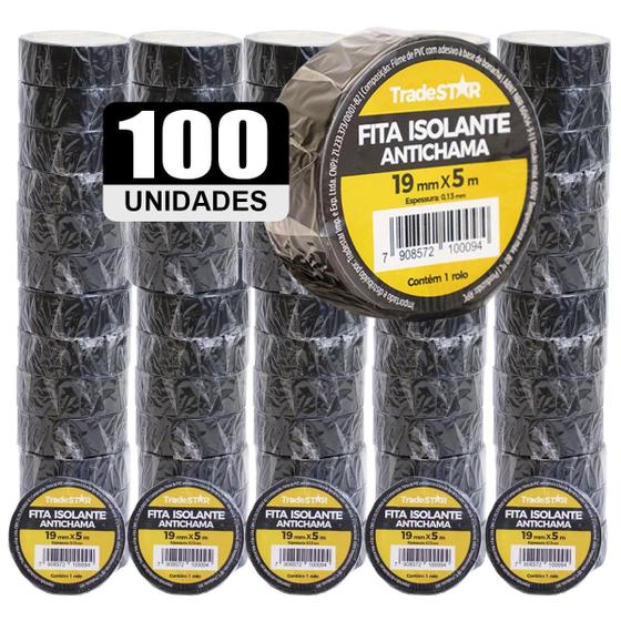 Imagem de Kit 100 Rolos Pc Fita Isolante 5 Metros Preta