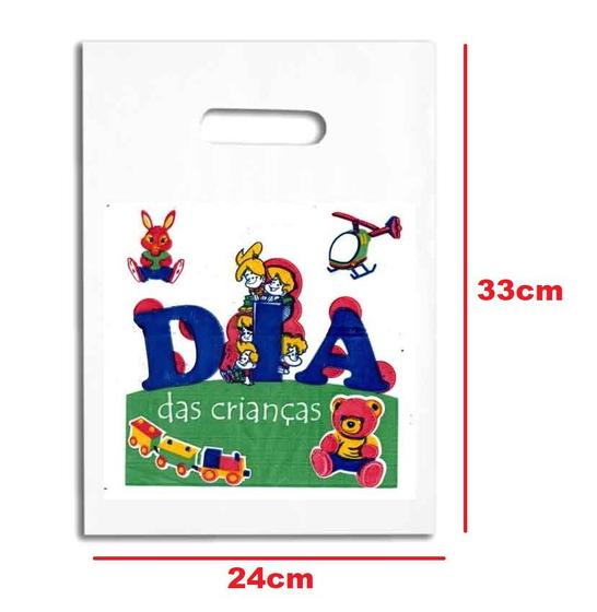 Imagem de Kit 100 Sacolas Plástica Branca Dia das Crianças 33x24