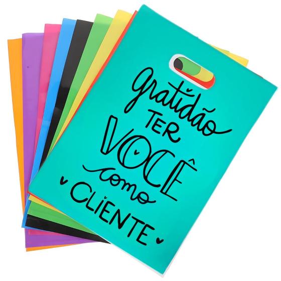 Imagem de Kit 100 Sacolas Plástica Personalizada Gratidão Boca Palhaço 30x40