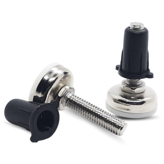 Imagem de Kit 100 Sapata Niveladora 21mm Aço Niquelado 1/4 Com Bucha