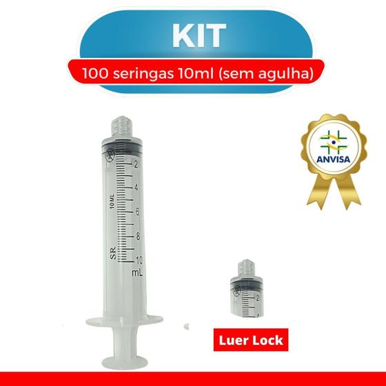 Imagem de kit 100 Seringas S/ Agulha Luer Lock Rosca Descartável 3ml / 5ml / 10ml