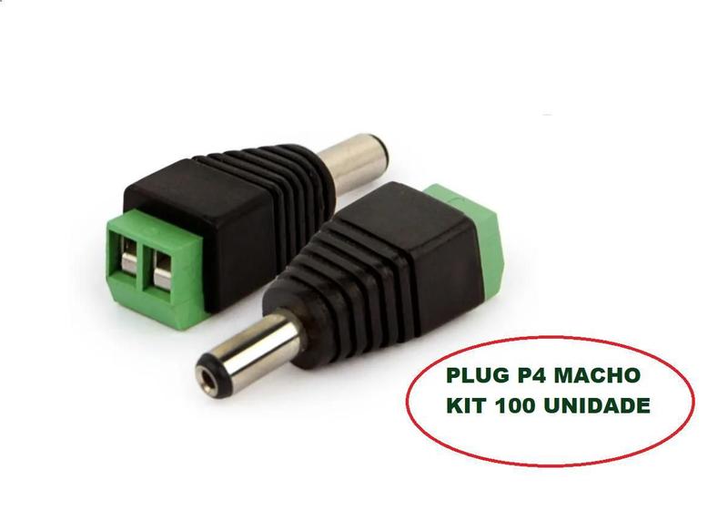 Imagem de Kit 100 Un Conector Plug P4 Macho Com Borne Cftv