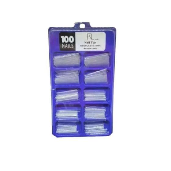 Imagem de Kit 100 Unhas Postiça Quadrada Natural Curvatura C Transparente Alongamento Manicure