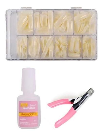 Imagem de Kit 100 Unhas Tips+Alicate+Cola Para Unhas Postiças
