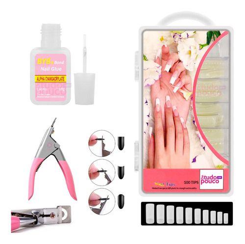 Imagem de Kit 100 Unhas Tips+alicate+cola Para Unhas Postiças Oferta!!