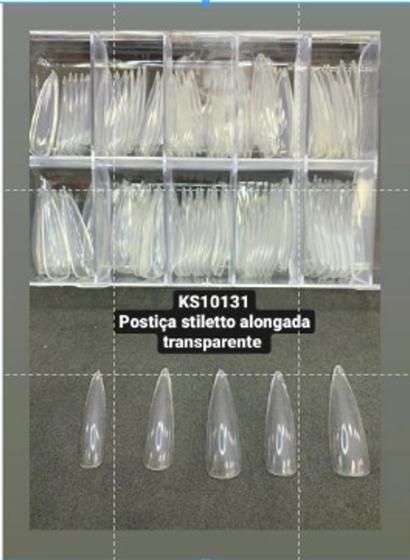 Imagem de kit 100 unidade  para postiça stiletto alongada leitosa-transparente ks-10131