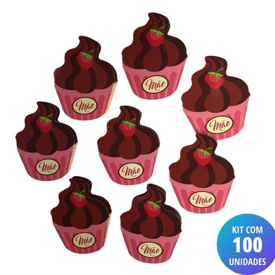 Imagem de Kit 100 Unidades Cartão Mãe - Cupcake Morango