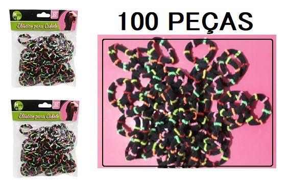 Imagem de Kit 100 Unidades Mini Liga Elástico Meia Xuxinha para Prender o Cabelo Coloridas