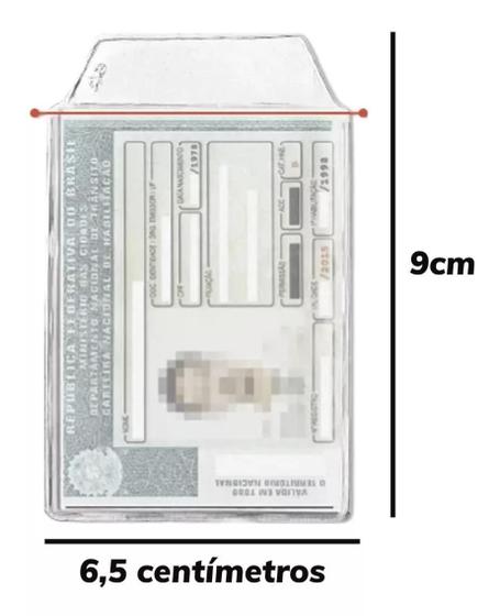 Imagem de Kit 100 Unidades Protetores Porta Documentos para CNH 6,5x9cm com Aba Acp Feito em Plástico Flexível