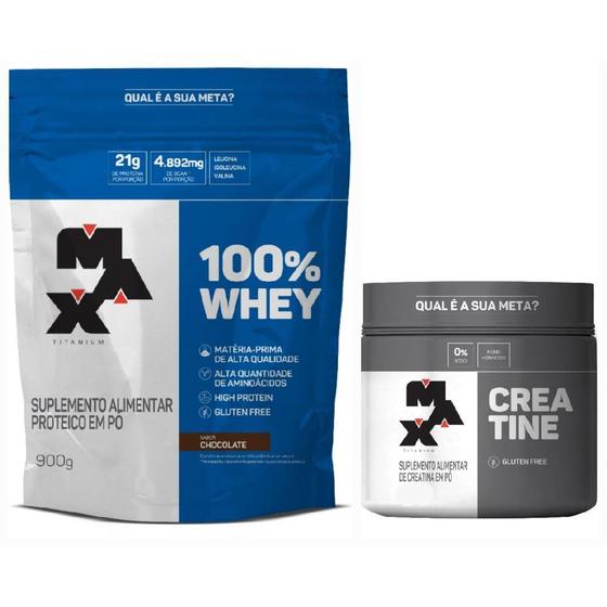 Imagem de Kit 100% Whey Pote 900G Chocolate + Creatina Pura 100G Max