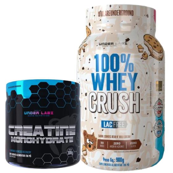 Imagem de Kit 100% Whey Protein Zero Lactose Creatina 300G Pura Under