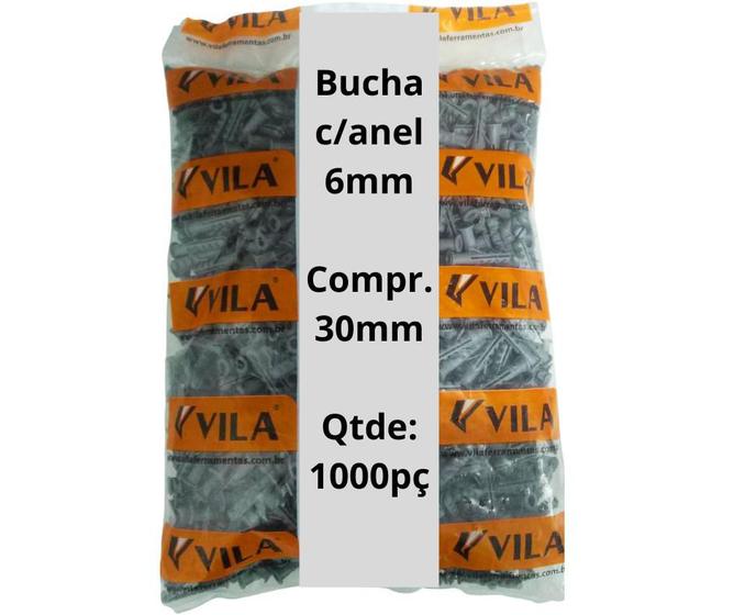 Imagem de Kit 1000 Bucha Plastica 6mm Com Anel De Encosto VILA