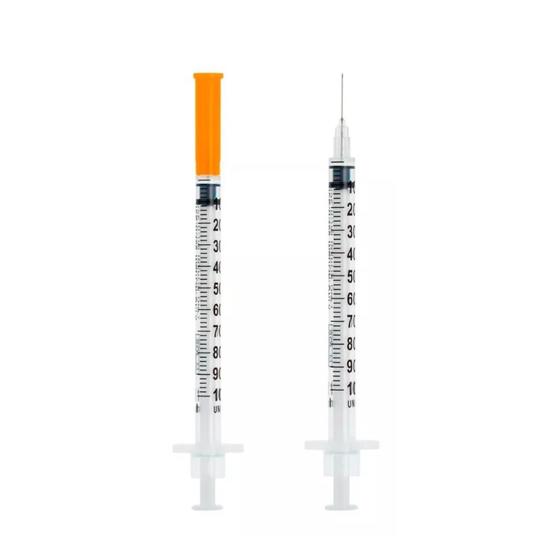 Imagem de Kit 100PC Seringa Descartável 1ml Luer Slip Com Agulha Fixa Rymco