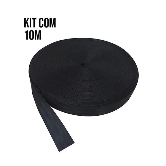 Imagem de Kit 10m Cinta  Poliester 50mm. Cinto Automotivo Preto Fitacabo