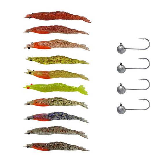 Imagem de Kit 10pçs Camarão Artificial Jig Head 7,8cm Robalo Matadeira