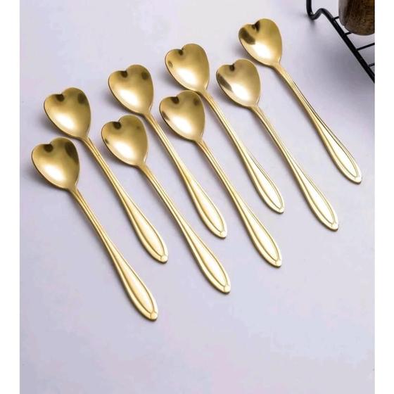 Imagem de Kit 10PCS Colher Coração Fofa para Cozinha Mesa Posta Douradas Café Sobremesa Chá Aço Inoxidável