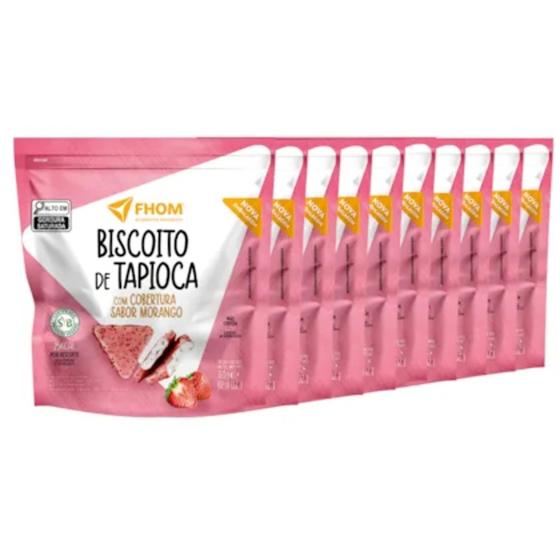 Imagem de Kit 10Und Biscoito De Tapioca Com Morango S/ Gluten Fhom 60G