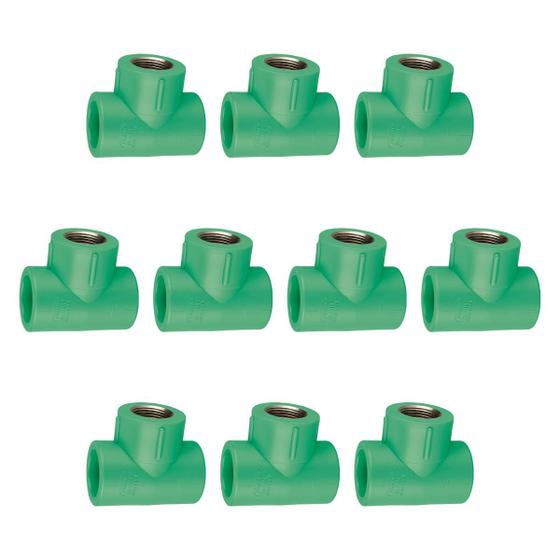 Imagem de KIT 10x Tee Misto 25 x 3/4" BSP PPR Verde para Água Quente e Fria AMANCO