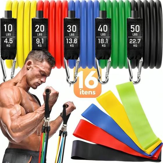 Imagem de Kit 11 Extensor Elástico De Exercícios Treino Em Casa Para Exercícios