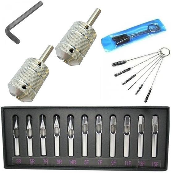 Imagem de Kit 11 Ponteiras Inox Tip Tatuagem Tattoo Mais Grip 32 Mm