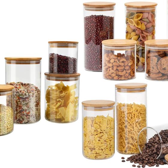 Kit 11 Porta Mantimentos Hermético De Vidro Tampa de Bambu Menor preço em Kit 11 Porta Mantimentos Hermético De Vidro Tampa de Bambu