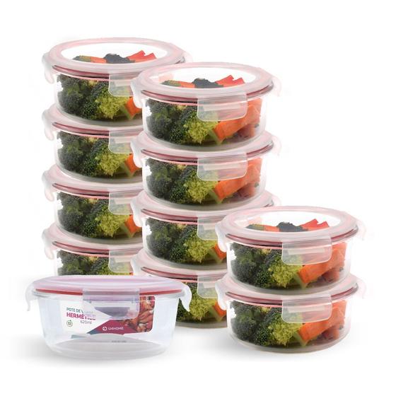 Imagem de Kit 11 Potes Hermético Vidro Redondo Médio Salada Fit 620ml