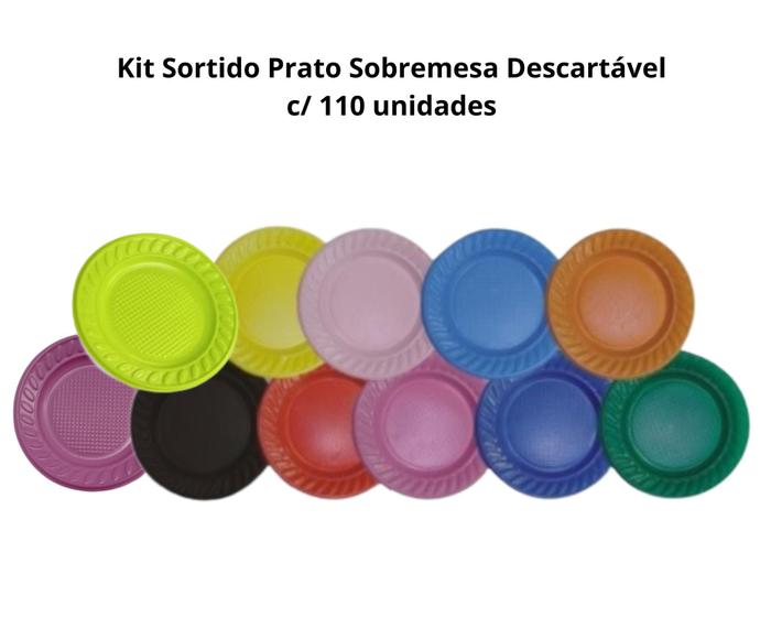 Imagem de Kit 110 unids Prato Sortido 15cm Sobremesa descartável - Louri Festas