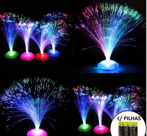 Imagem de Kit 12 Abajur Fibra Optica Enfeite Decoração Aniversários Neon c/ Pilhas