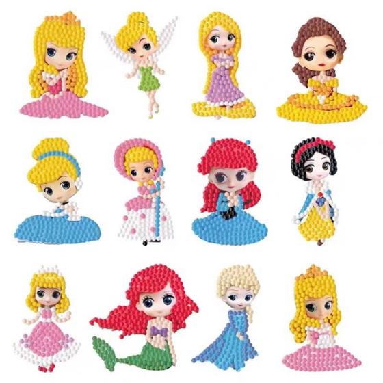 Imagem de Kit 12 Adesivos 5D Pintura de Diamante Princesas Heróis Artesanato Brinquedo Dia das Crianças Menina Menino Presente