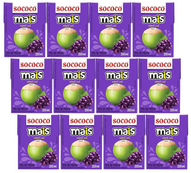 Imagem de Kit 12 Água De Coco Sococo Mais Sabor Uva 200ml