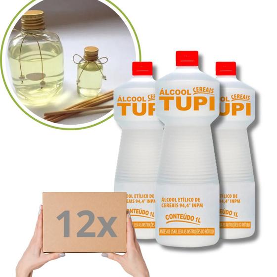 Imagem de Kit 12 Álcool 1 Litro Cereais Tupi Alta Qualidade para Cosméticos Aromatizadores Difusores Pureza Garantida