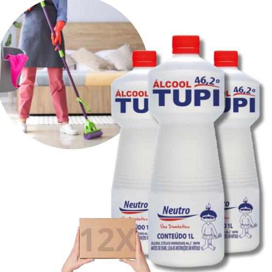 Imagem de Kit 12 Álcool Líquido 46,2 TUPI 1L Neutro Limpeza Eficiente Secagem Rápida Perfume Duradouro