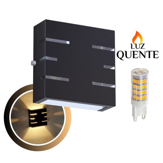 Imagem de Kit 12 Arandela Slim 6 Frisos 12x12x4cm Bivolt G9 Com Lâmpada Interna Externa Muro Parede - 101