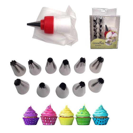 Kit 12 Bicos Confeitar Bolo + Acoplador + Saco Confeiteiro - Cooking Master  - Bicos de Confeitar - Magazine Luiza