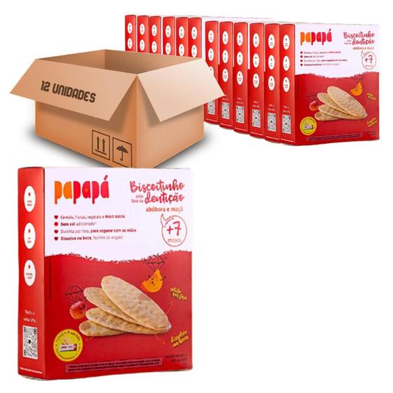 Imagem de Kit 12 Biscoito Fase De Dentição Maçã E Abobora Papapá 36G