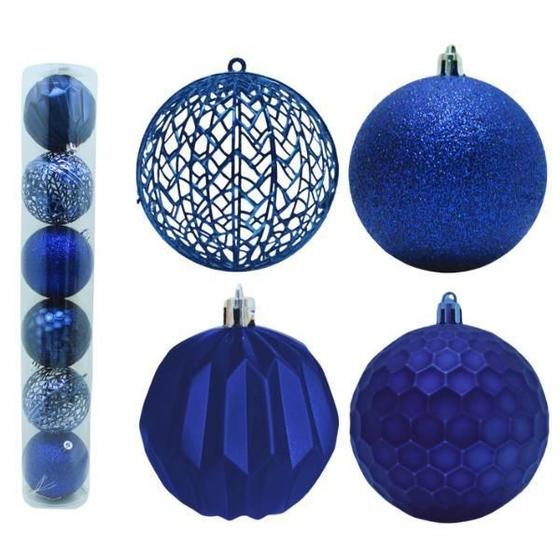 Imagem de Kit 12 Bola De Natal Azul 8Cm Mista Pendente Para Árvore