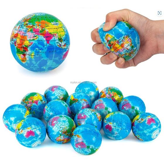 Imagem de Kit 12 Bola Macia Fisioterapia Anti Stress Massagem Mapa Mundial Globo