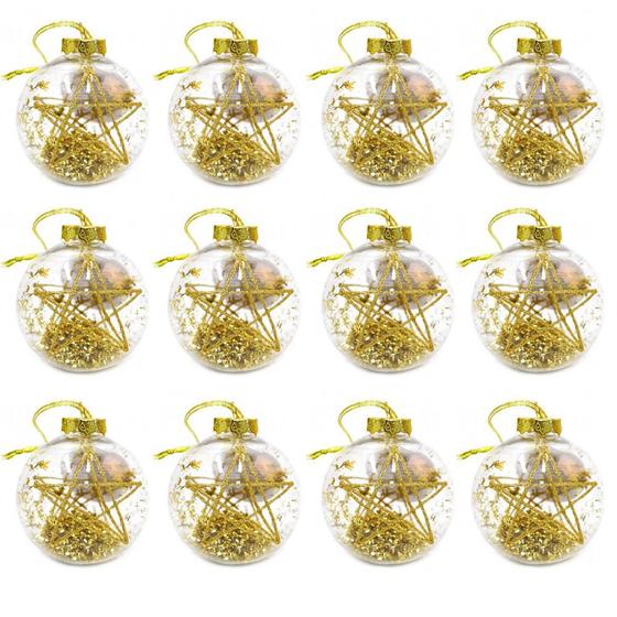 Kit 12 Bolas De Natal Transparente Glitter Dourado Estrela 8cm Pendente  Árvore - Rio Master - Outros Natal - Magazine Luiza