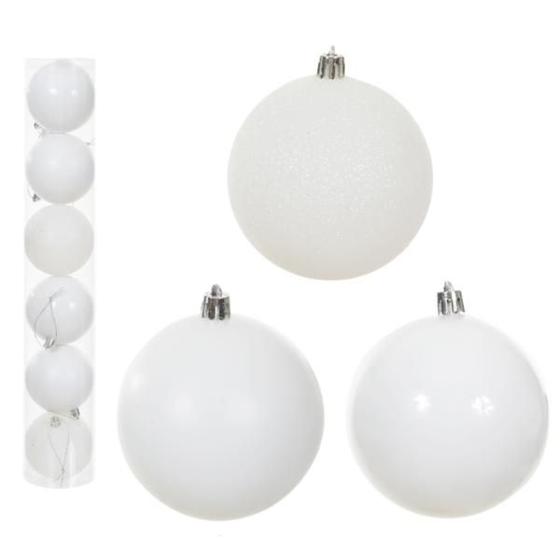 Imagem de Kit 12 Bolas Natal Mista Branco 8cm Pendente Enfeite Árvore