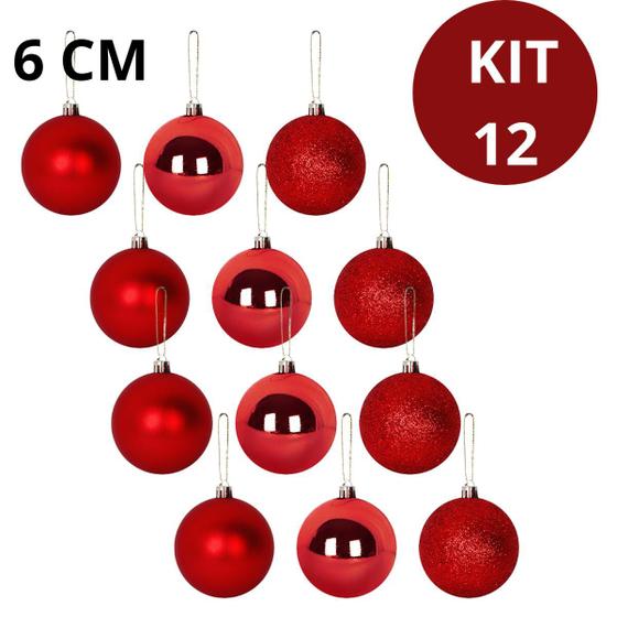 Imagem de Kit 12 Bolinha Para Arvore De Natal Vermelho 6cm