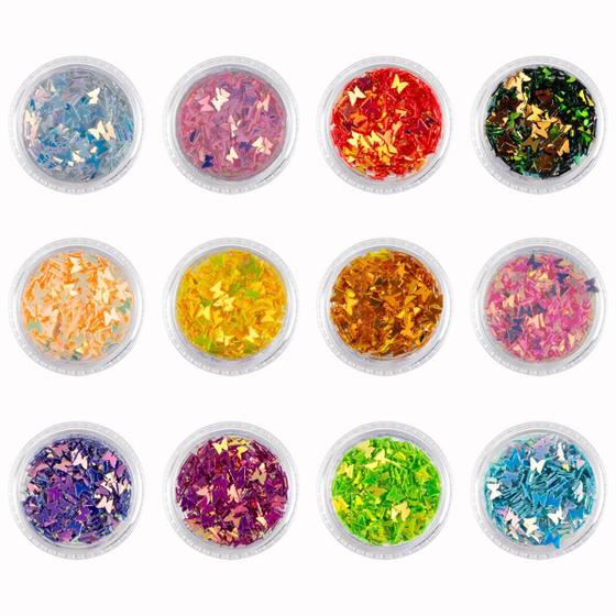 Imagem de Kit 12 Borboletas Encapsulada Decoração Unhas Gel Colorido