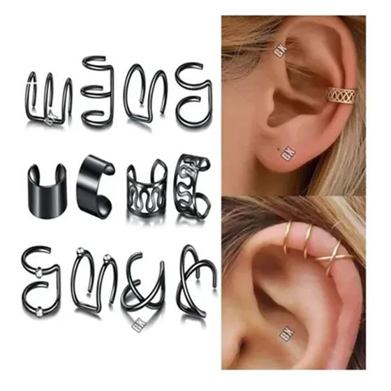 Imagem de Kit 12 Brincos Feminino Pressão Piercings Orelha Aço