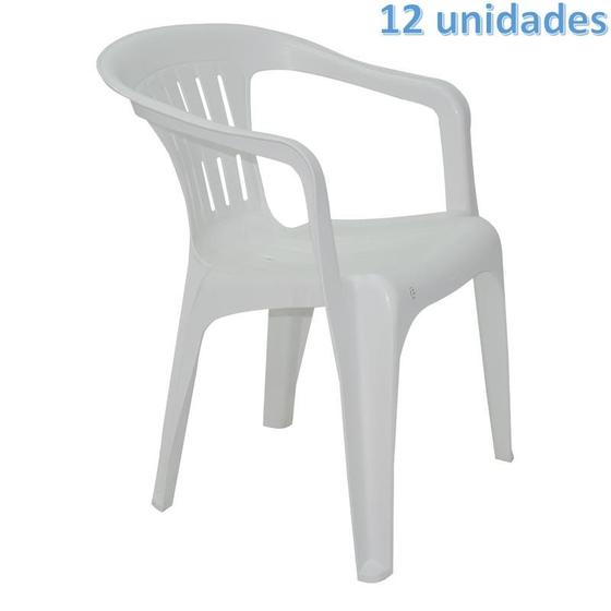 Imagem de Kit 12 cadeiras plastica monobloco com bracos atalaia branca tramontina