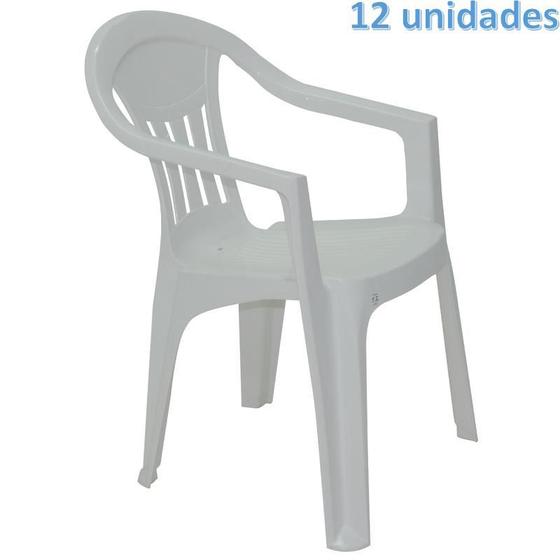 Imagem de Kit 12 cadeiras plastica monobloco com bracos ilhabela branca tramontina